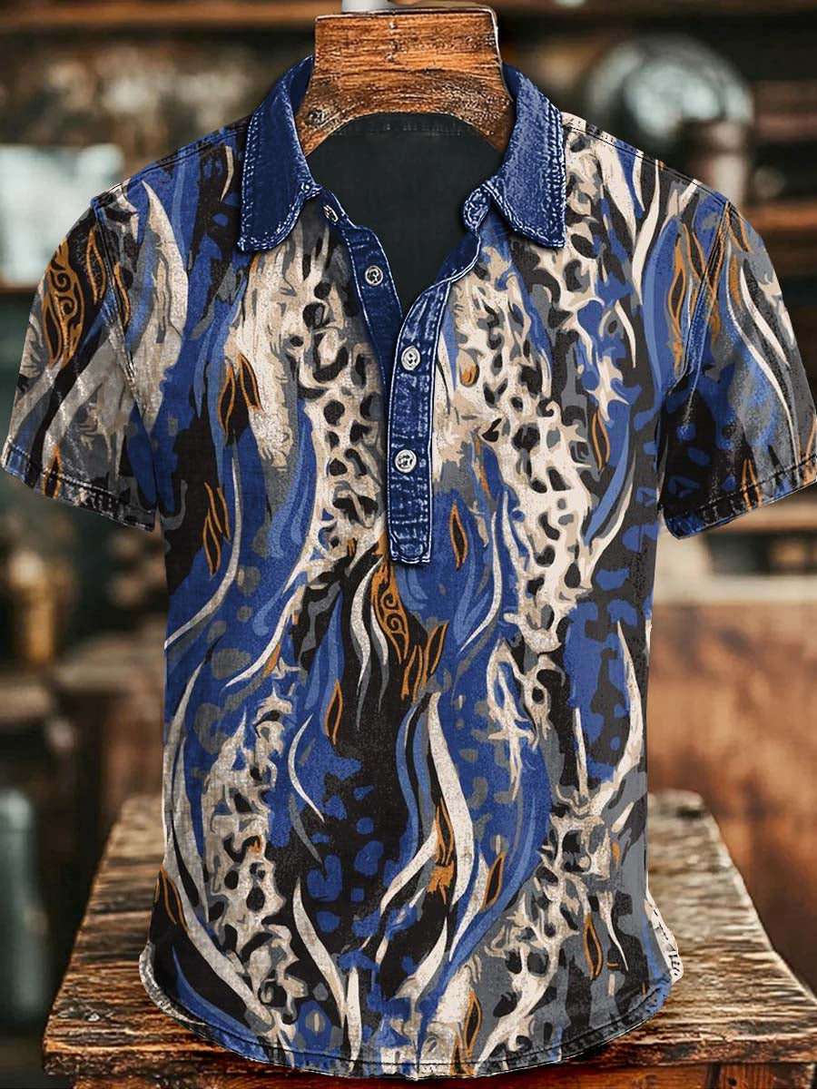 Abstract Animal Texture Print Casual Short Sleeve Polo Shirt Halloween Gift For Besties