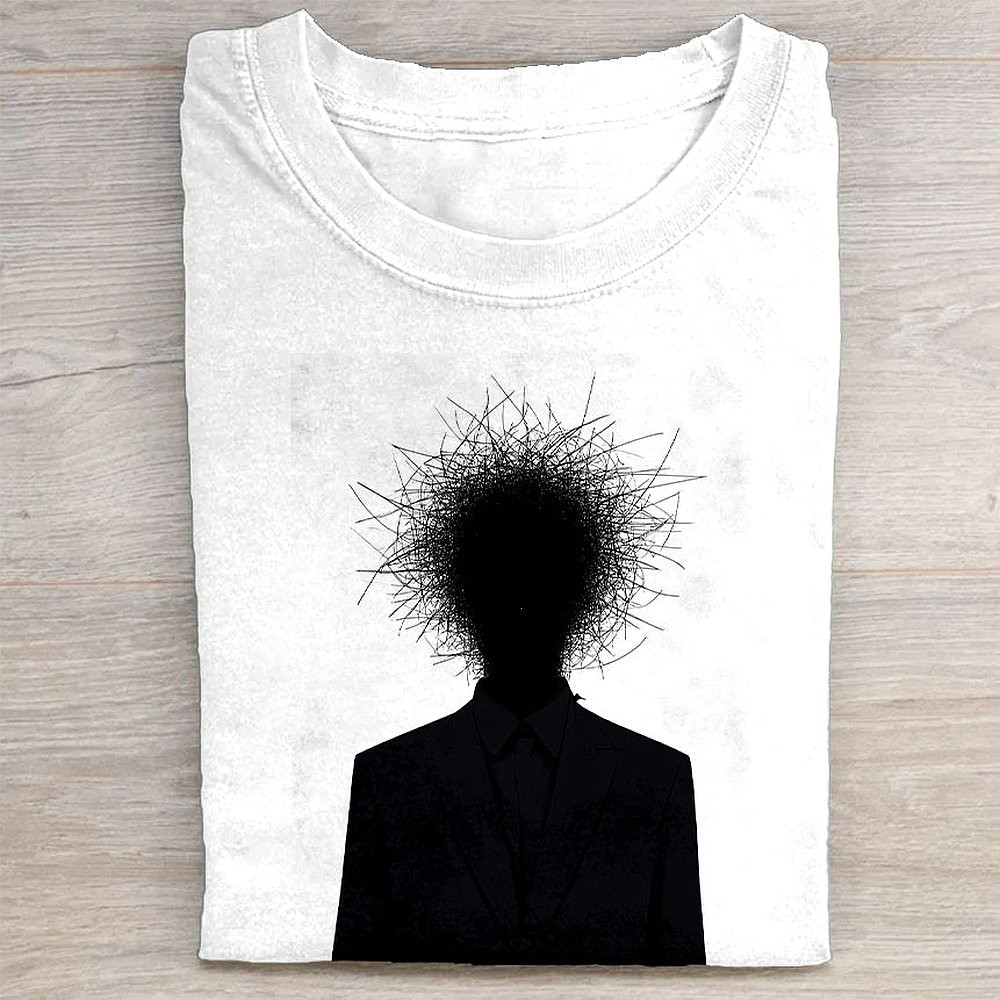 Abstract Art Black Silhouette White T-Shirt Minimalist Graphic Tee For Women
