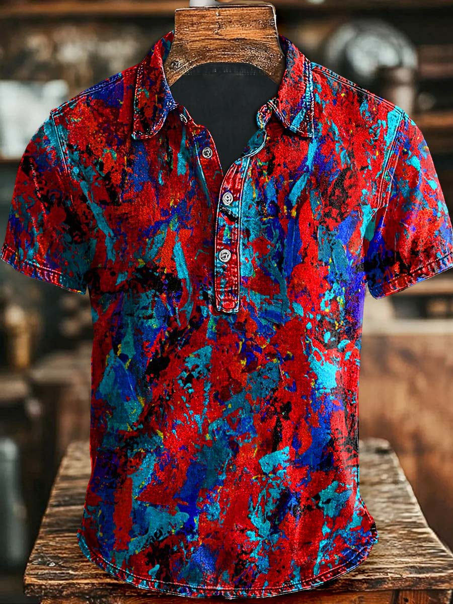 Abstract Art Color Casual Printed Short Sleeve Polo Shirt Halloween Day Gift Ideas