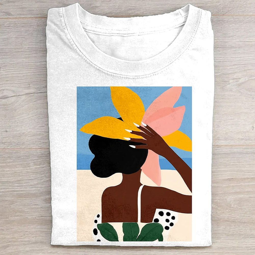 Abstract Art Floral Print T-Shirt Trendy Summer Tee For Girls And Ladies