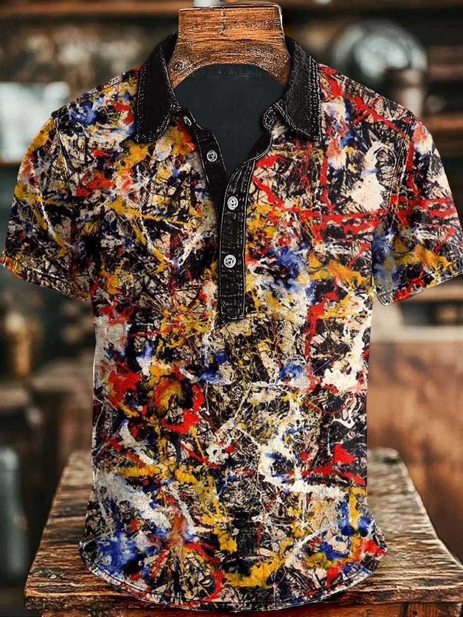 Abstract Art Ink Splash Print Casual Short Sleeve Polo Shirt Halloween Gift For Lovers And Besties
