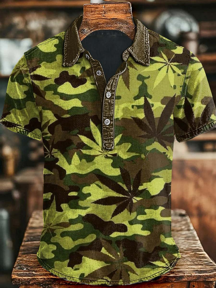 Abstract Camouflage Print Casual Short Sleeve Polo Shirt Apparel Halloween For Men