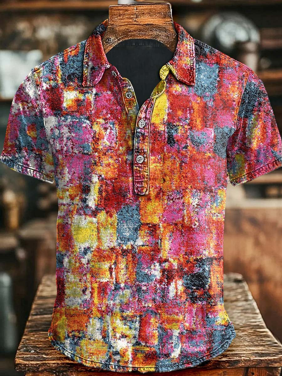 Abstract Checkered Printed Casual Printed Short Sleeved Polo Shirt Clothing Halloween Day For Men And Women