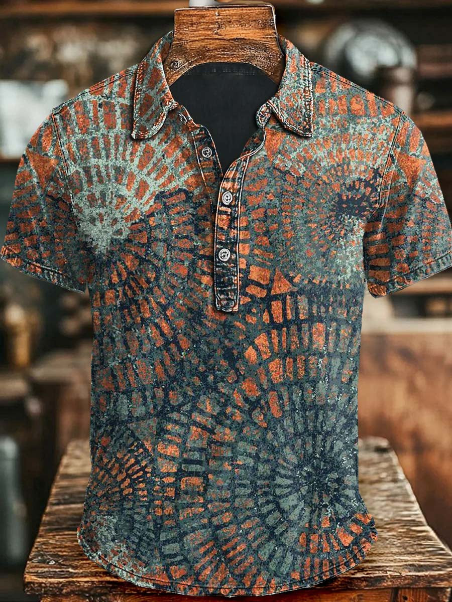 Abstract Circle Print Casual Short Sleeve Polo Shirt Halloween Anniversary Gifts
