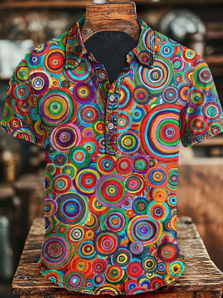 Abstract Colorful Circle Print Casual Short Sleeve Polo Shirt Witch Costume Gift Ideas For Brother