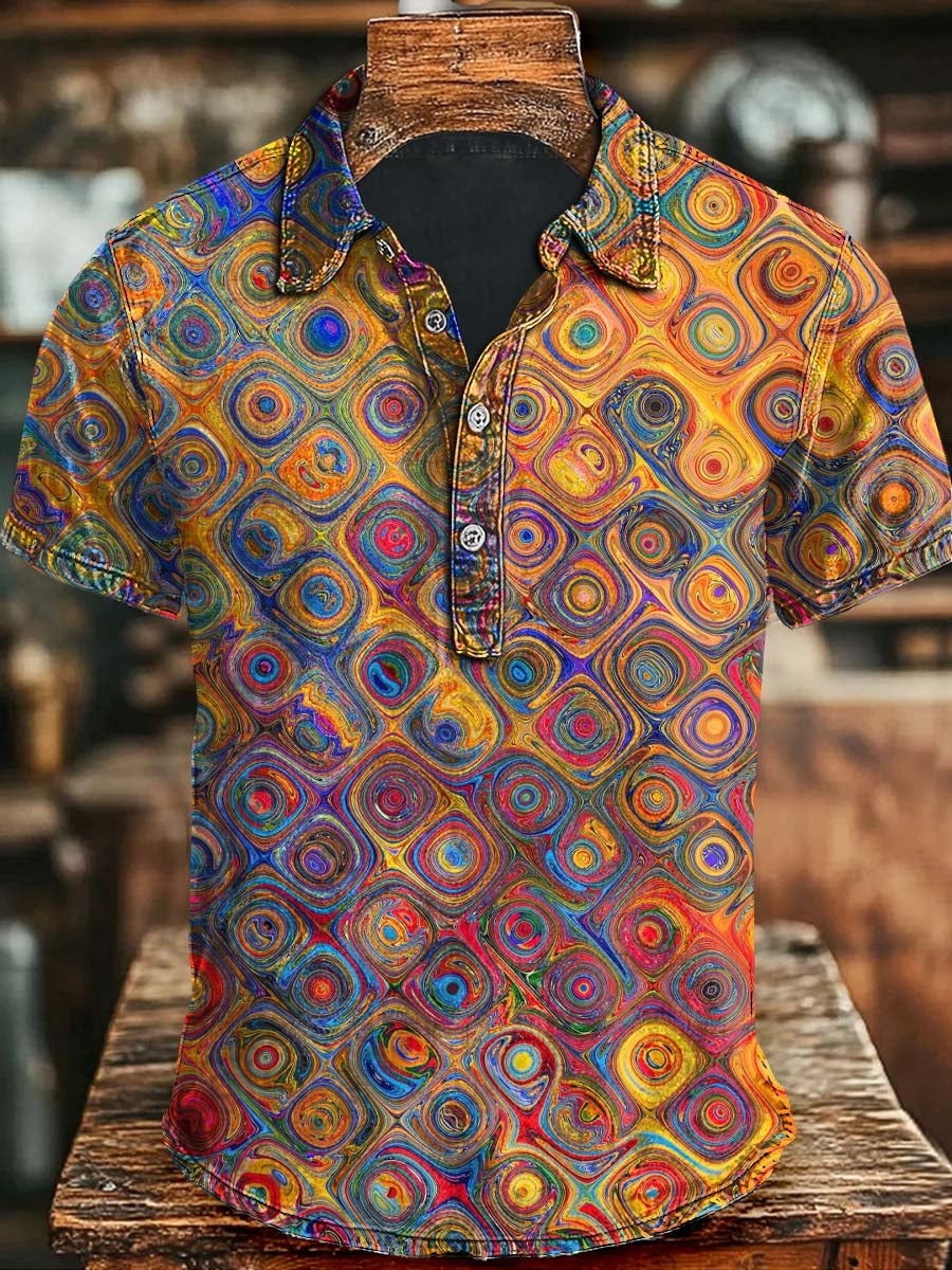 Abstract Colorful Irregular Checkered Print Casual Short-Sleeved Polo Shirt Halloween Gifts For Teens
