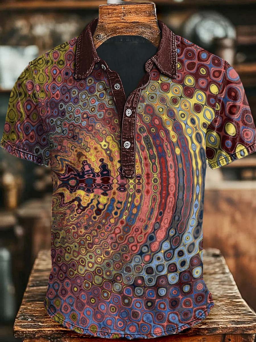 Abstract Colorful Irregularly Rendered Circle Print Casual Short-Sleeved Polo Shirt Gifts For Family On Halloween