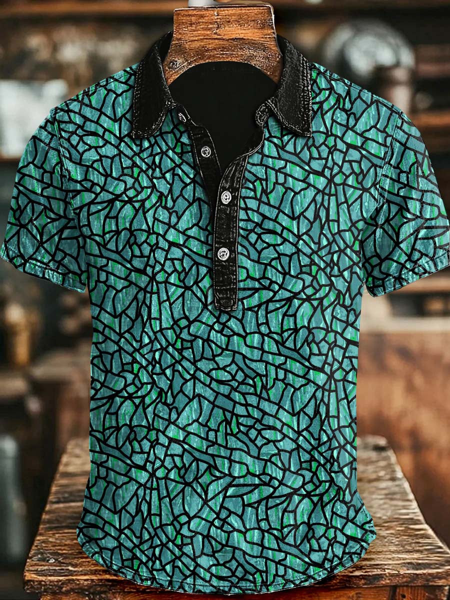 Abstract Crack Print Casual Short-Sleeve Polo Shirt Clothing Halloween Day For Men