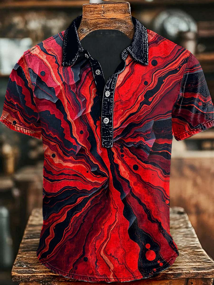 Abstract Crackle Print Casual Short Sleeve Polo Shirt Halloween Gifts For Her