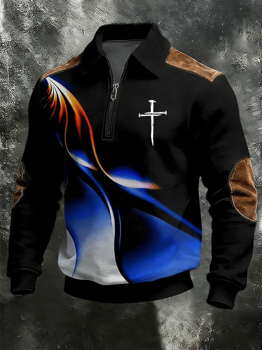 Abstract Cross Quarter Zip Sweatshirt Faith Cross Pullover Gift For Him