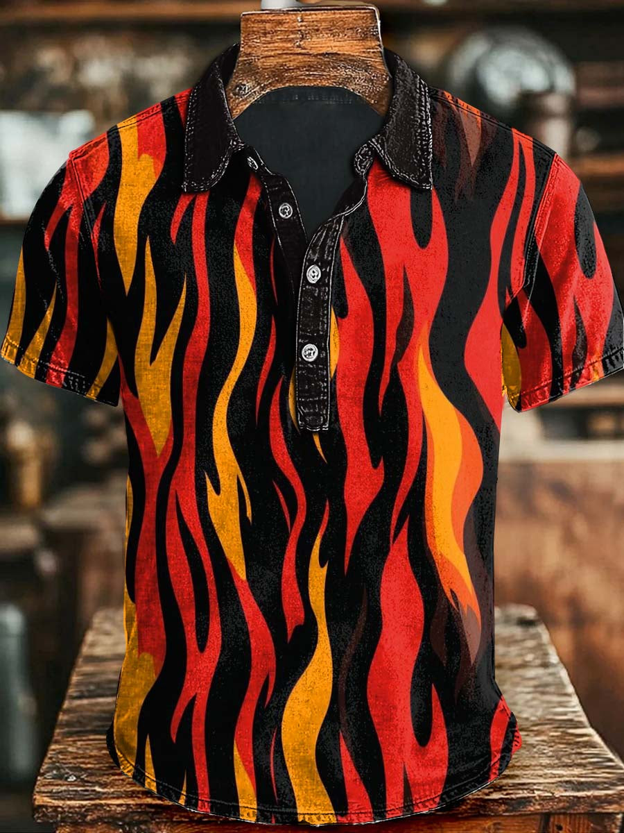 Abstract Flame Art Print Casual Short Sleeve Polo Shirt Clothing Halloween Day For Him
