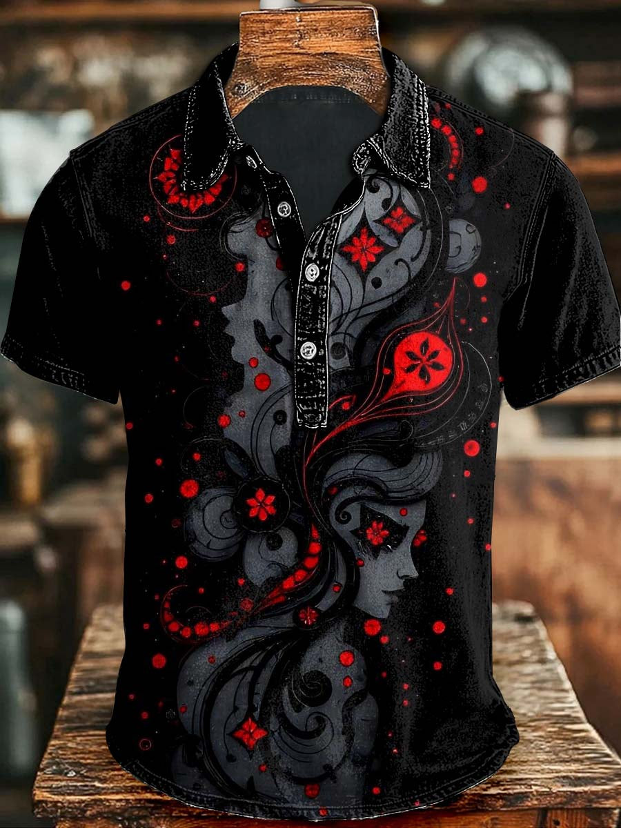 Abstract Floral Print Casual Short Sleeve Polo Shirt Apparel Halloween Day For Friends