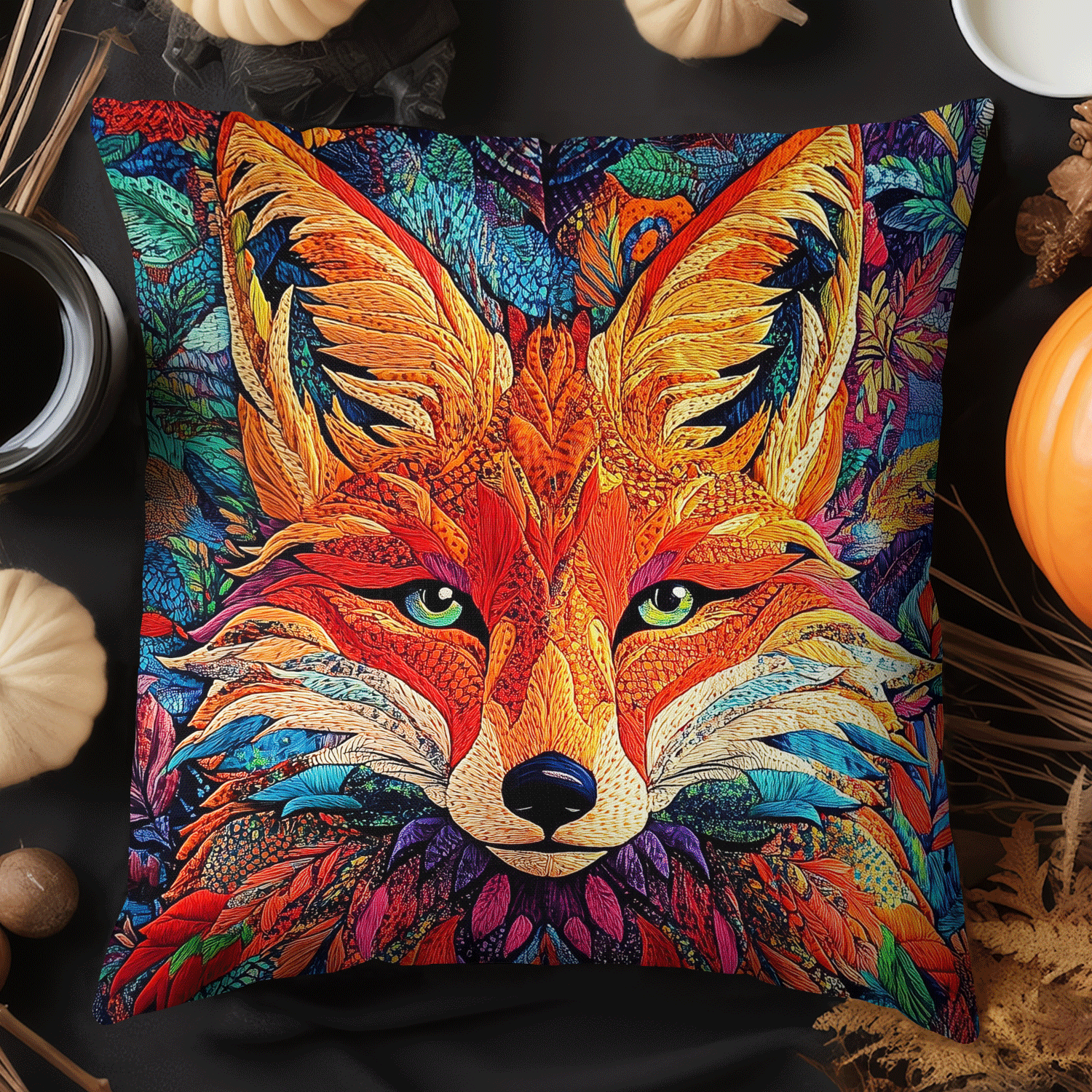 Abstract Fox Quilted Pillow Case Quilted Christmas Pillow Cover