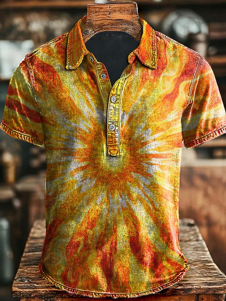 Abstract Glitter Sun Print Casual Polo Shirt Clothing Halloween Day For Friends
