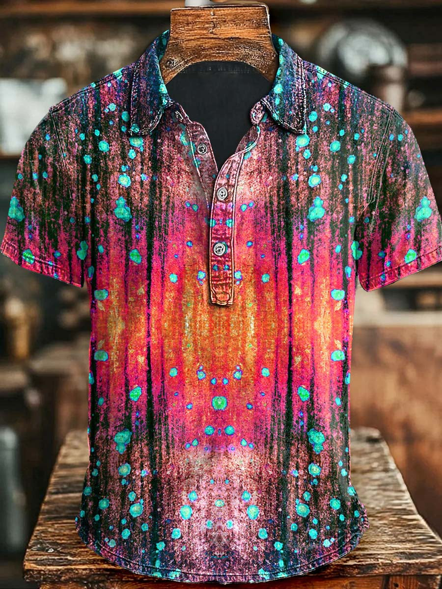 Abstract Gradient Print Casual Short Sleeve Polo Shirt Apparel Halloween Day Gift Ideas For Him