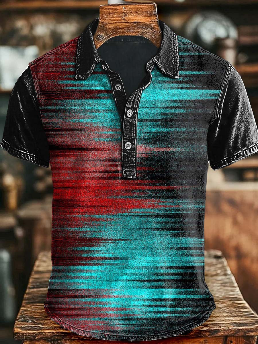 Abstract Gradient Stripe Print Casual Short Sleeve Polo Shirt Apparel Halloween Day For Men