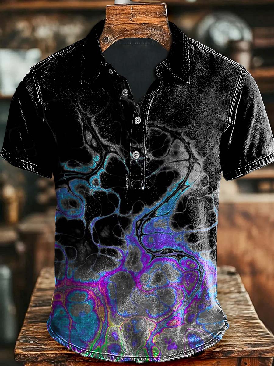 Abstract Gradient Wave Print Casual Polo Shirt Halloween Day Gift Ideas For Him