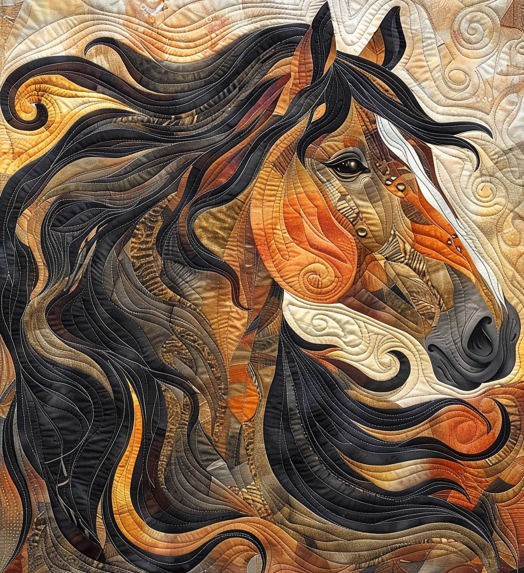 Abstract Horse Quilted Blanket Gift For Horse Lover