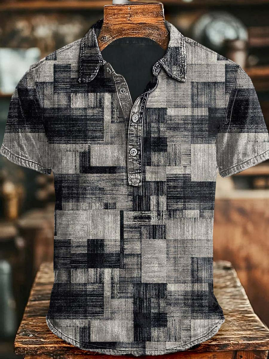 Abstract Irregular Square Print Casual Short Sleeve Polo Shirt Halloween Gifts For Girlfriend