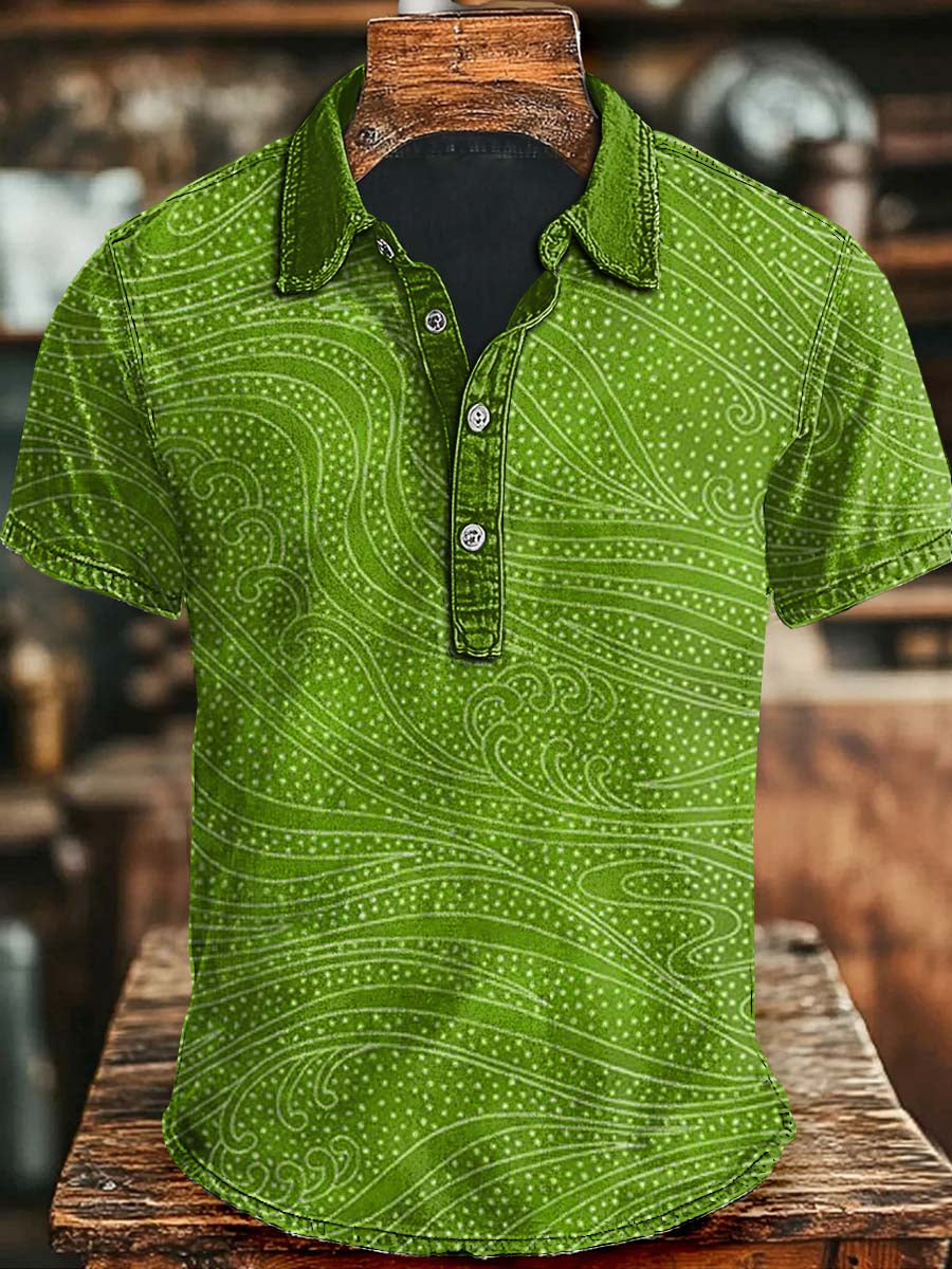 Abstract Irregular Wave Print Casual Short Sleeve Polo Shirt Halloween Gift Ideas For Men And Women