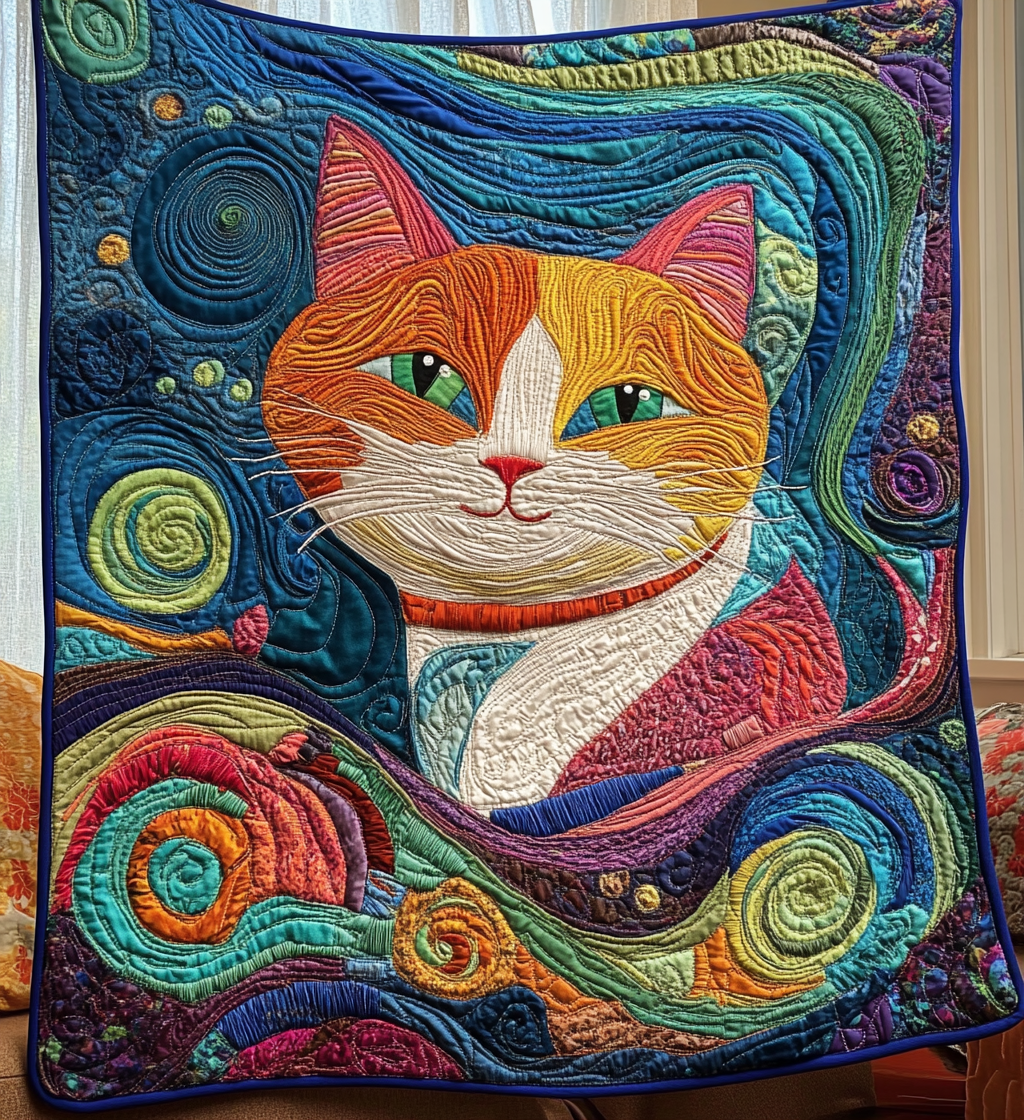 Abstract Kitty Quilted Blanket Gifts For Cat Owners