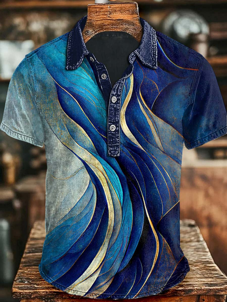 Abstract Line Print Casual Short Sleeve Polo Shirt Halloween Apparel Present Ideas For Friends