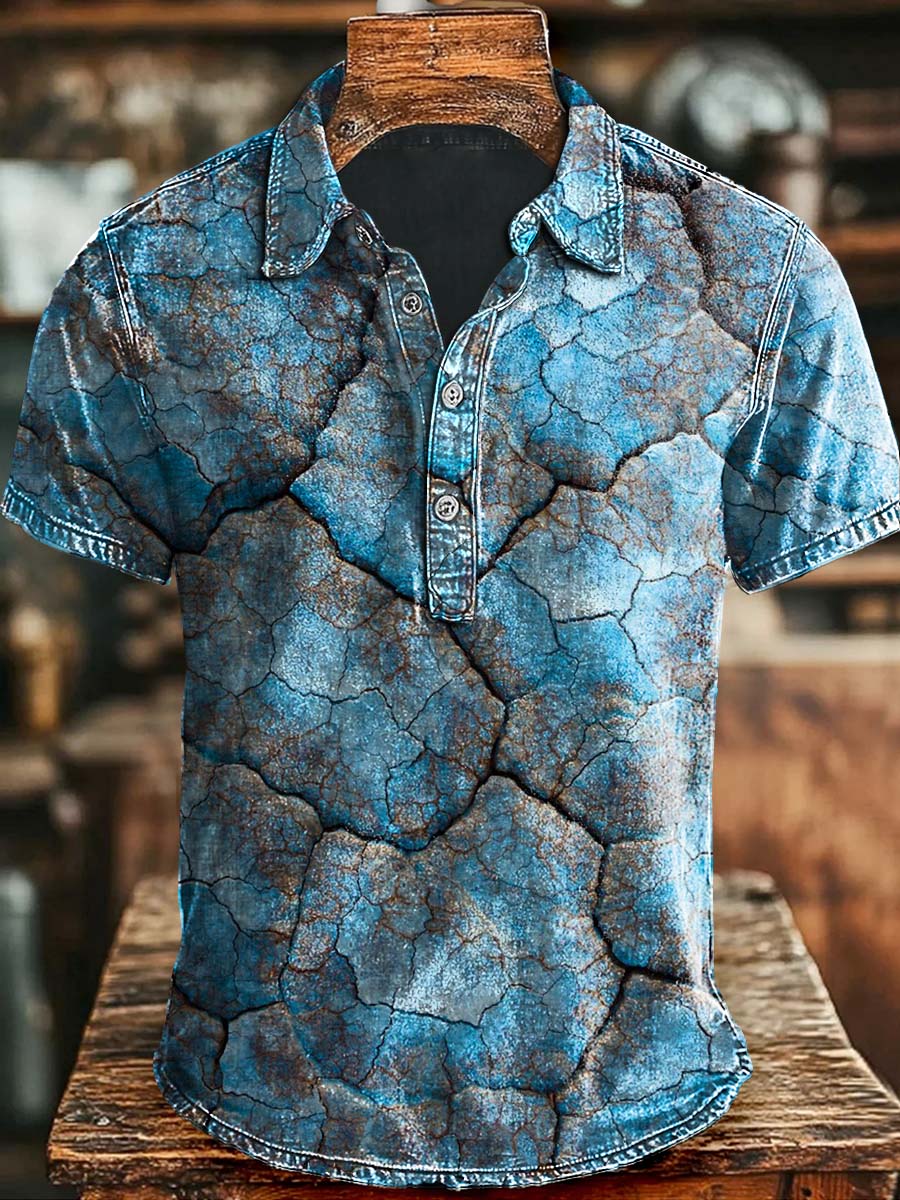 Abstract Marble Crackle Print Casual Polo Shirt Clothing Halloween Day For Men And Women