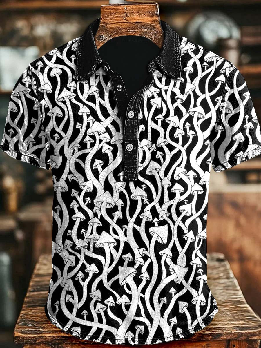Abstract Mushroom Print Casual Short-Sleeve Polo Shirt Halloween Day Present Ideas For Men And Women