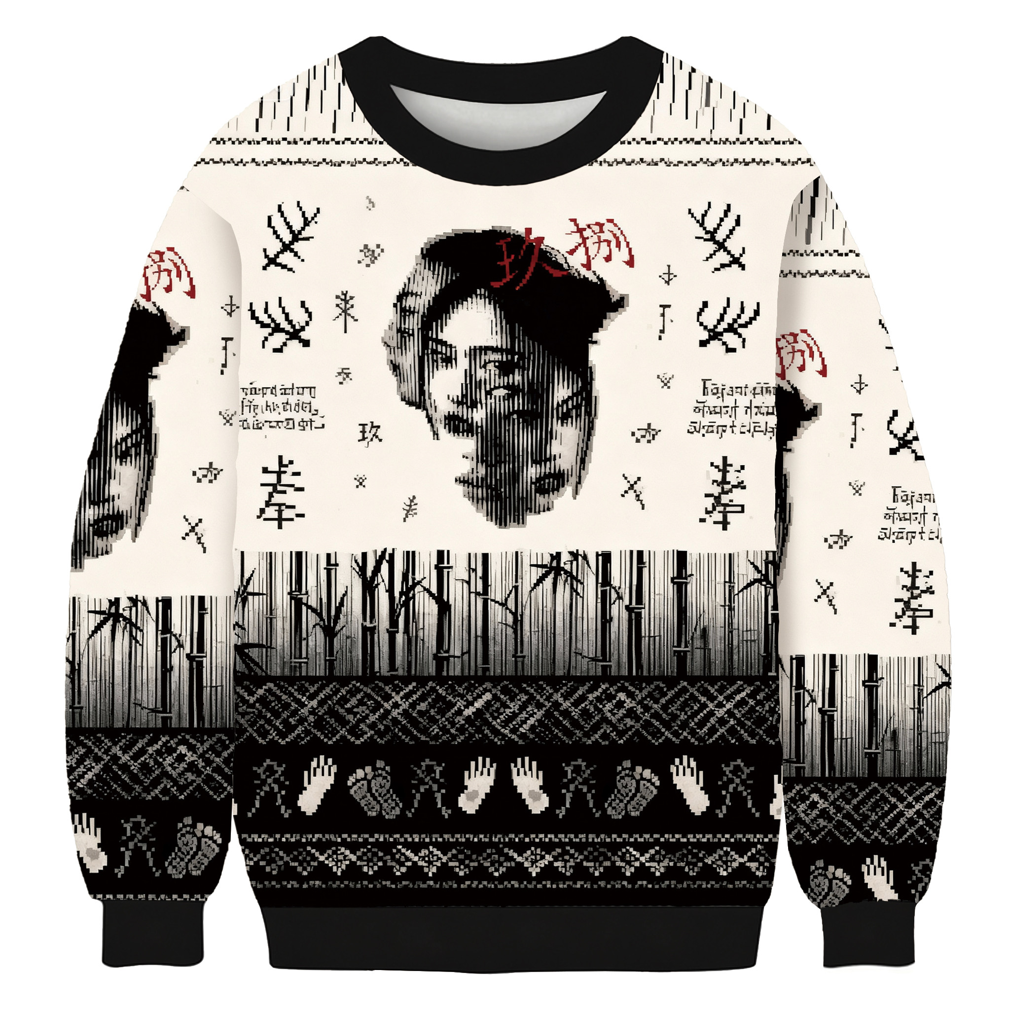 Abstract Portrait With Jiu Ba Calligraphy Christmas Ugly Sweater Xmas Apparel Girlfriend Gift