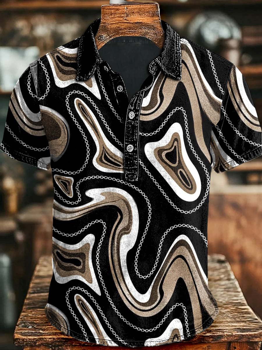 Abstract Quicksand Print Casual Short Sleeve Polo Shirt Halloween Gift Ideas For Adults