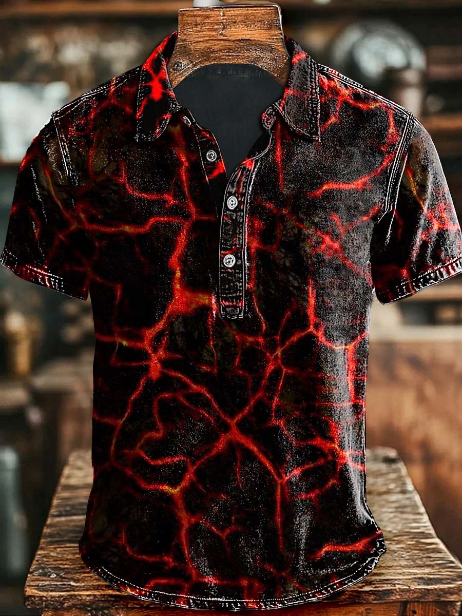 Abstract Red Lightning Print Casual Polo Shirt Halloween Witch Costume For Brother