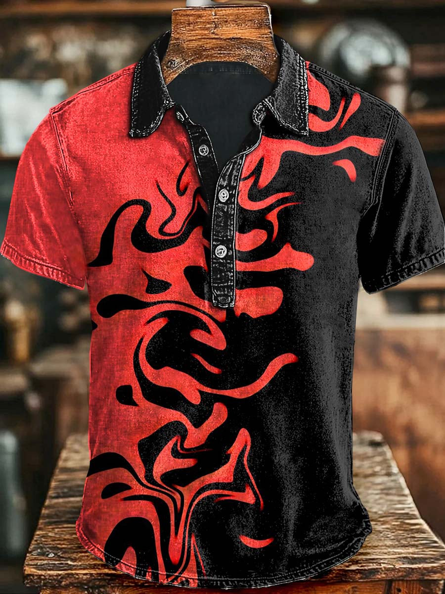 Abstract Rendering Patchwork Print Casual Short Sleeve Polo Shirt Halloween Gift Ideas