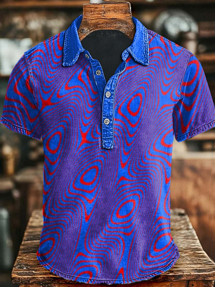 Abstract Ripple Printed Casual Printed Short Sleeved Polo Shirt Present Ideas For Halloween Day