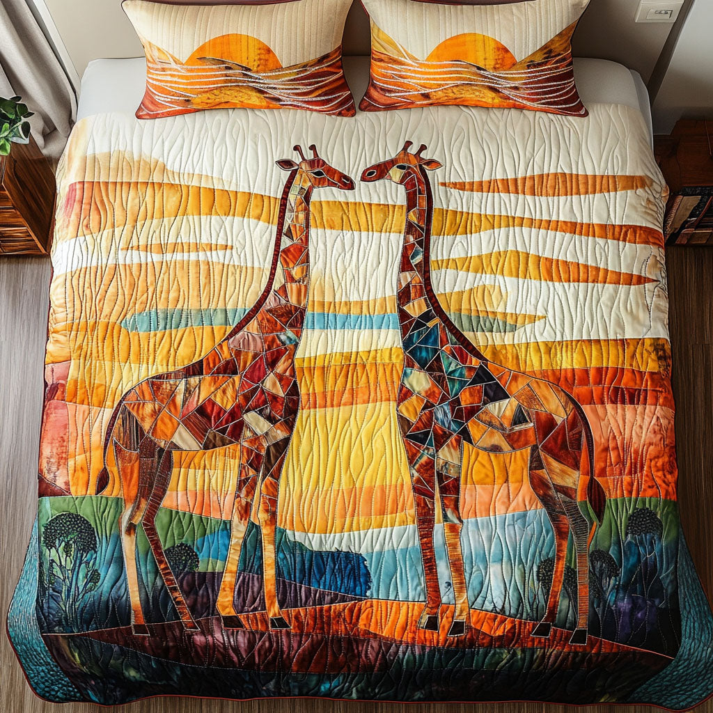 Abstract Safari Giraffes Quilted Bedding Set Luxury Duvet Covers Meaningful Gifts For Dad Birthday