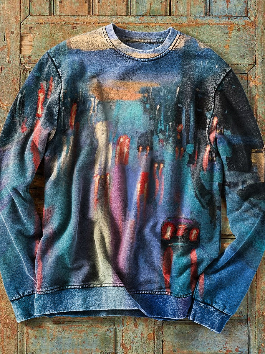 Abstract Street Car Watercolor Sweatshirt Watercolor Art Xmas Clothing Holiday Gifts For Him