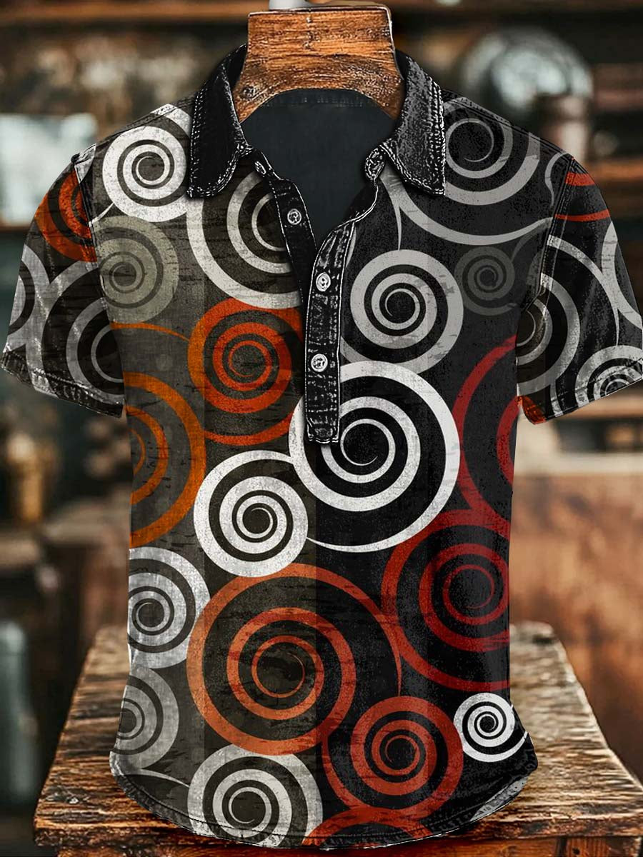 Abstract Swirl Art Casual Short Sleeve Polo Shirt Halloween Gifts For Teens