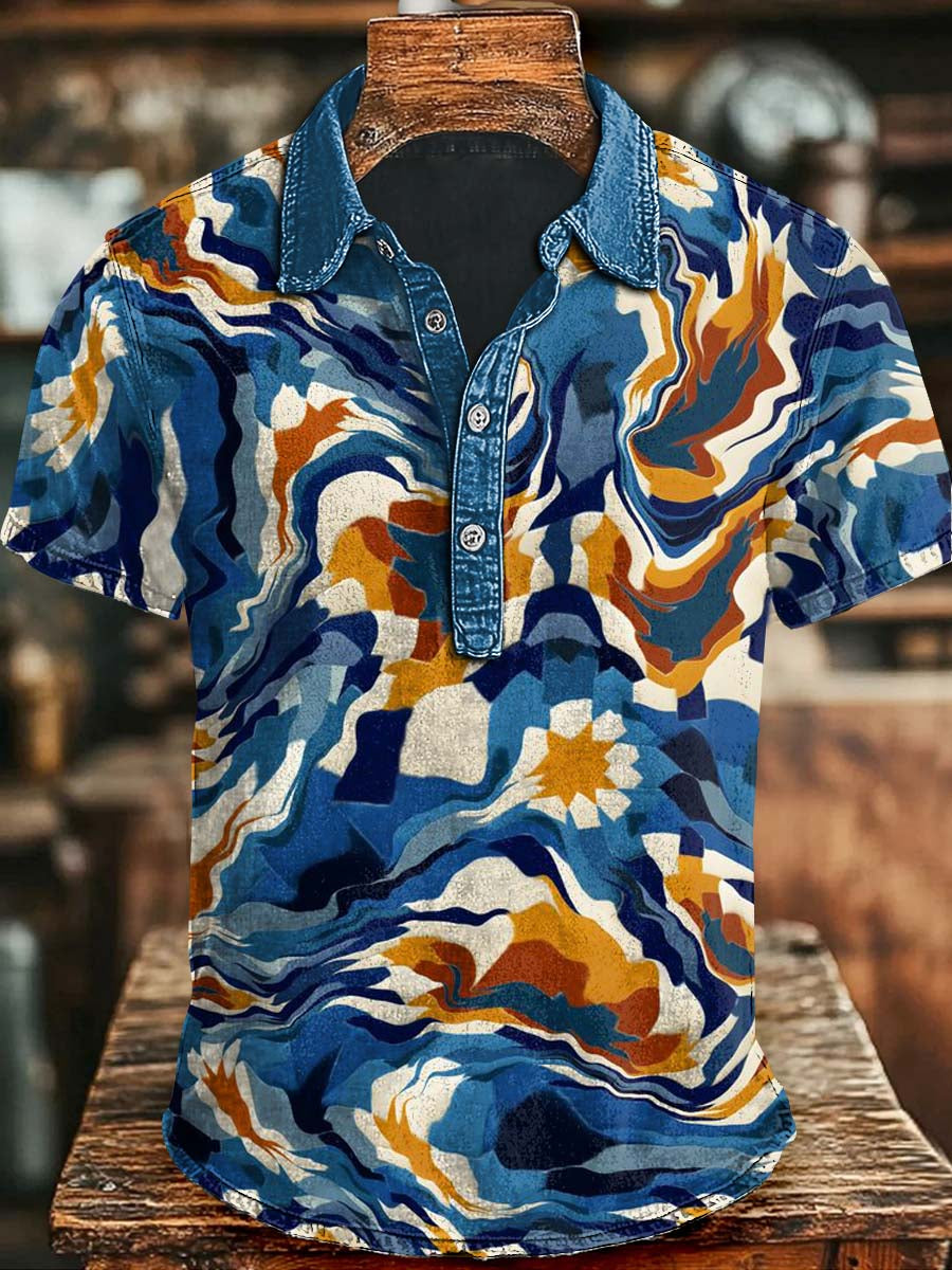 Abstract Swirl Floral Print Casual Short Sleeve Polo Shirt Halloween Day Gift Ideas For Brother