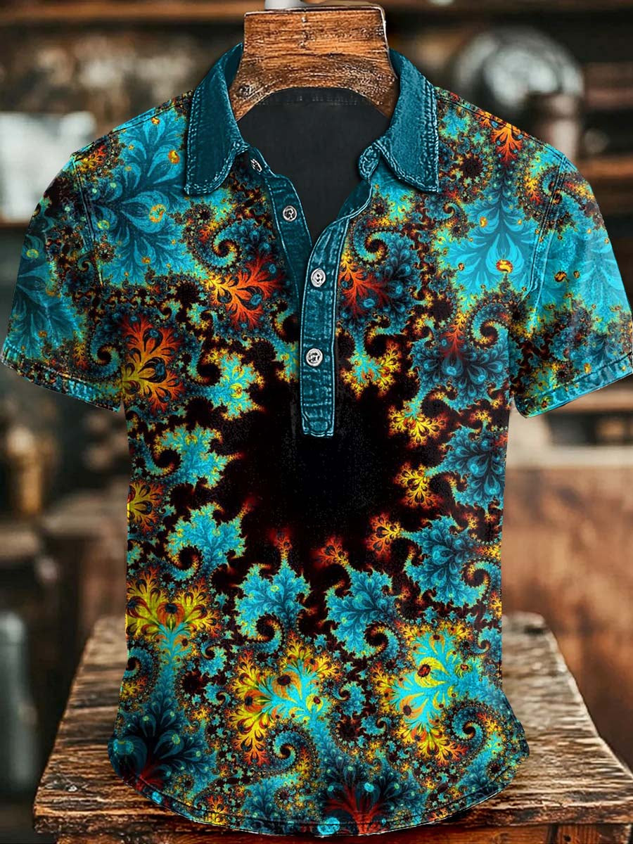 Abstract Swirl Print Casual Short Sleeve Polo Shirt Halloween Gifts For Teens Witchy