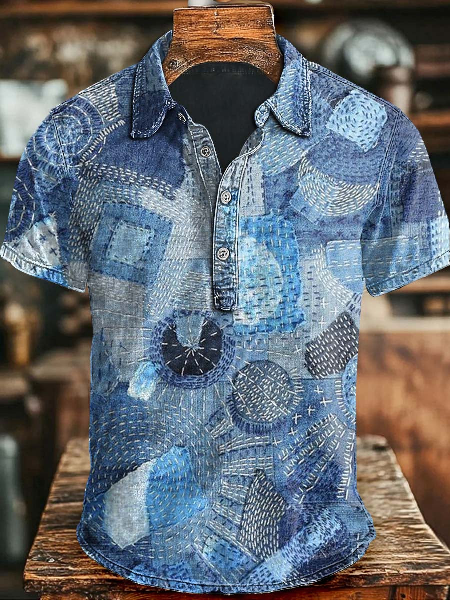 Abstract Textured Print Casual Short Sleeve Polo Shirt Witch Costume Gift Ideas For Dad