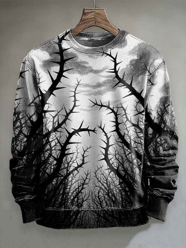 Abstract Thorn Halloween Sweatshirt Gothic Apparel Monochrome Gifts For Gothic Lovers