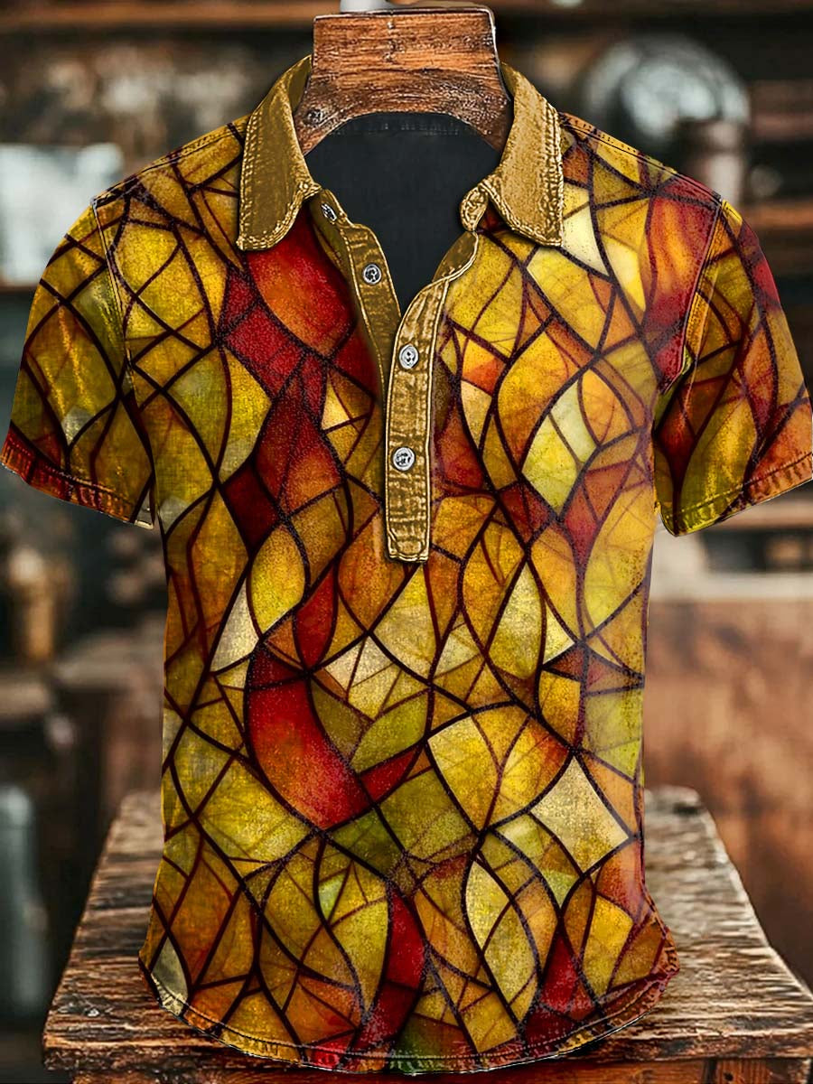 Abstract Window Flower Print Casual Short Sleeve Polo Shirt Apparel Halloween Day Gift Ideas For Brother