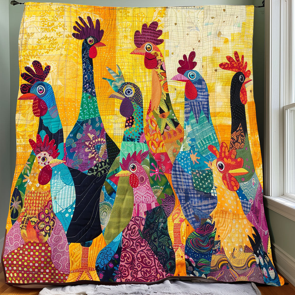 Abstract Yellow Chickens Quilt Blanket Throws And Blankets Mother's Day Gifts For Daughter In Law