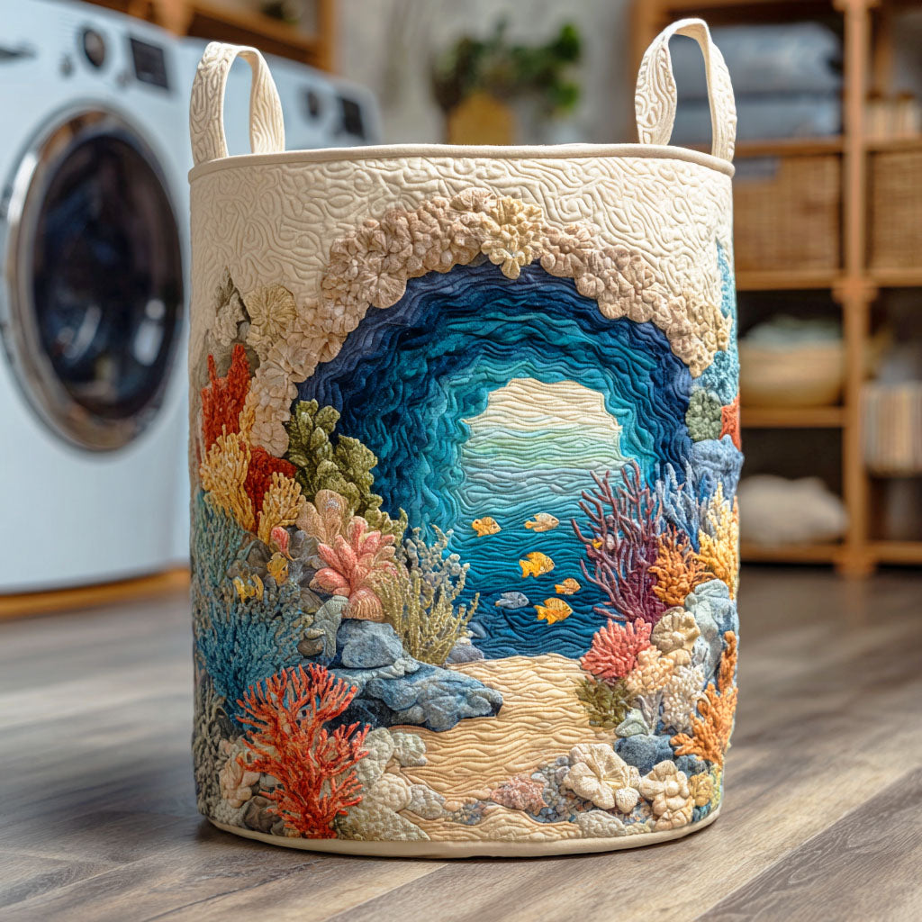 Abyssal Coral Cave Quilted Laundry Basket Graduation Merch Gift