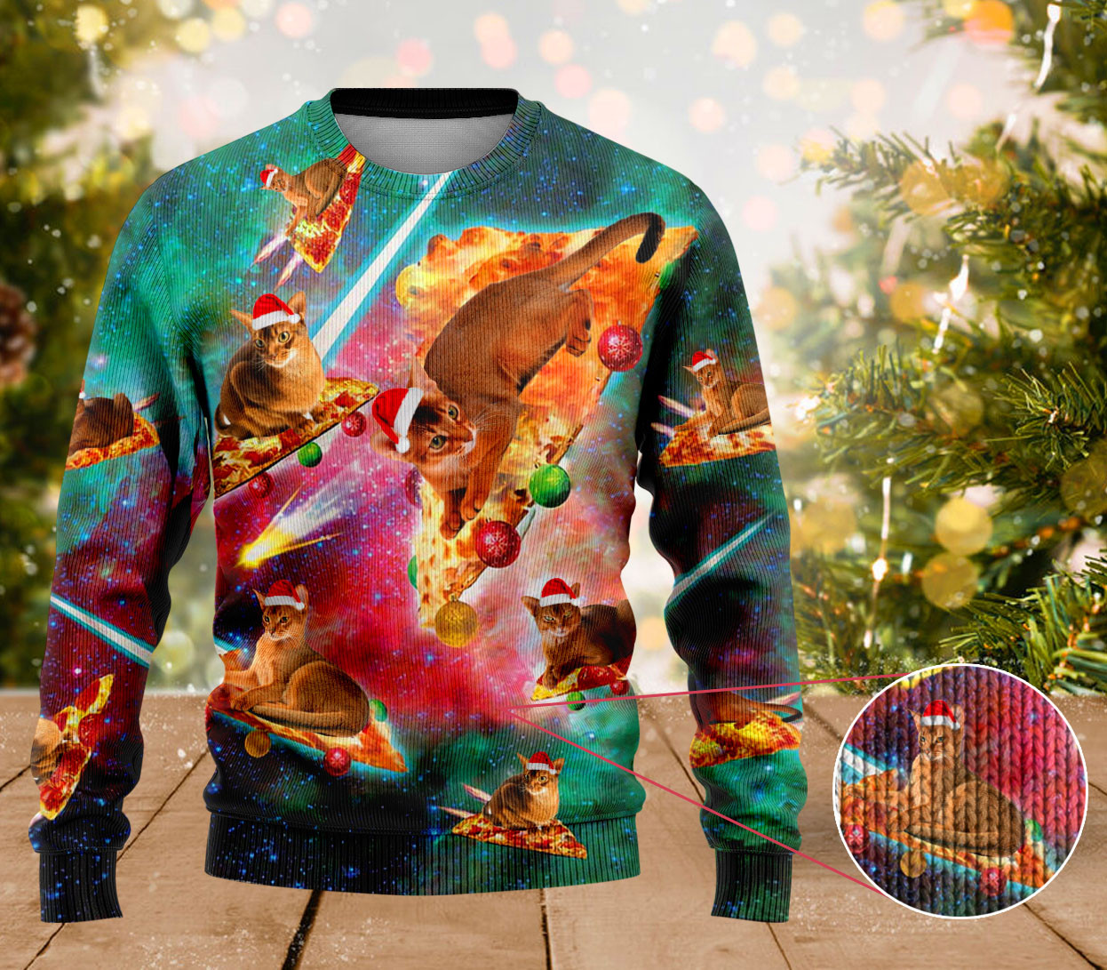 Abyssinian Cat Pizza Ugly Christmas Sweater Funny Xmas Sweater Gifts For Cat Lovers