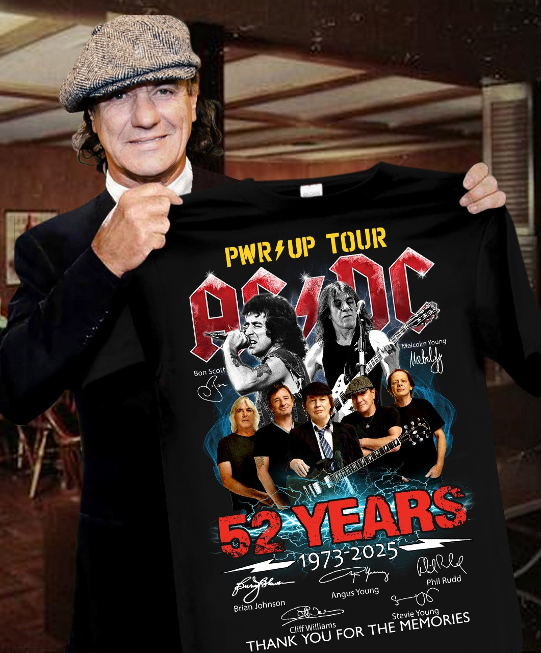 AC DC Pwr Up Tour 52 Years 1973 2025 Signature Shirt Thank You For The Memories Fan Merch