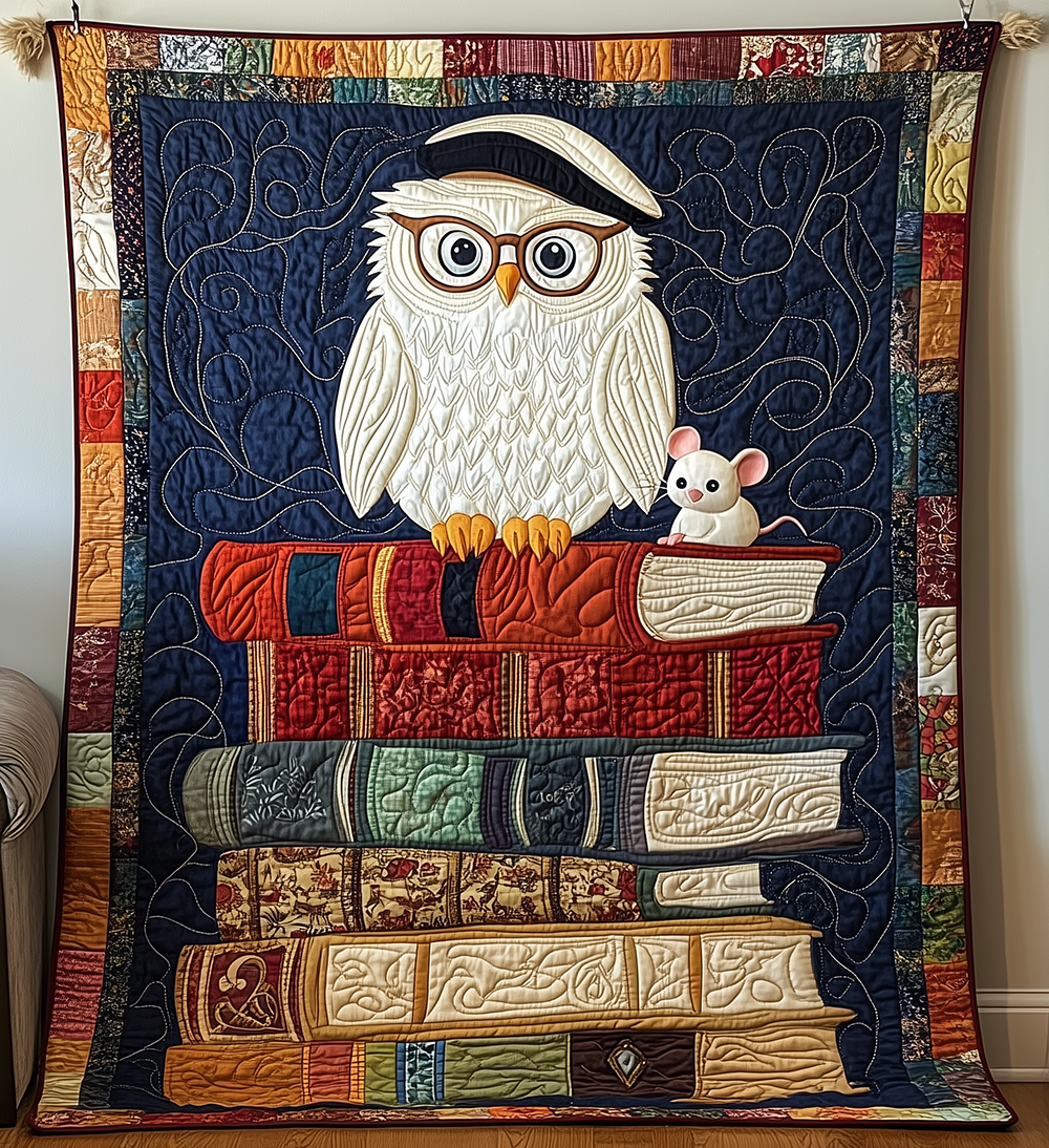 Academy Owl School Quilted Blanket Student Graduation Learning Cute Owl Themed Gifts