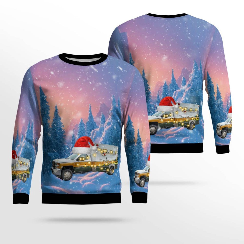Acadian Ambulance Texas Critical Care Unit Chevy Silverado Ambulance Christmas AOP Ugly Sweater Xmas Unisex Sweater Christmas Gifts for Men Women