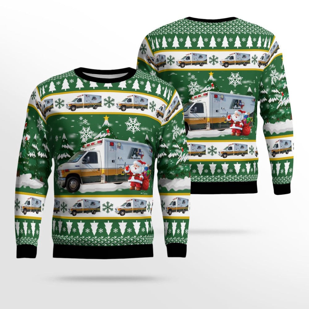 Acadian Ambulance Texas Ford E-450 Ambulance Christmas Ugly Sweater Xmas Unisex Sweater Christmas Gifts for Men Women