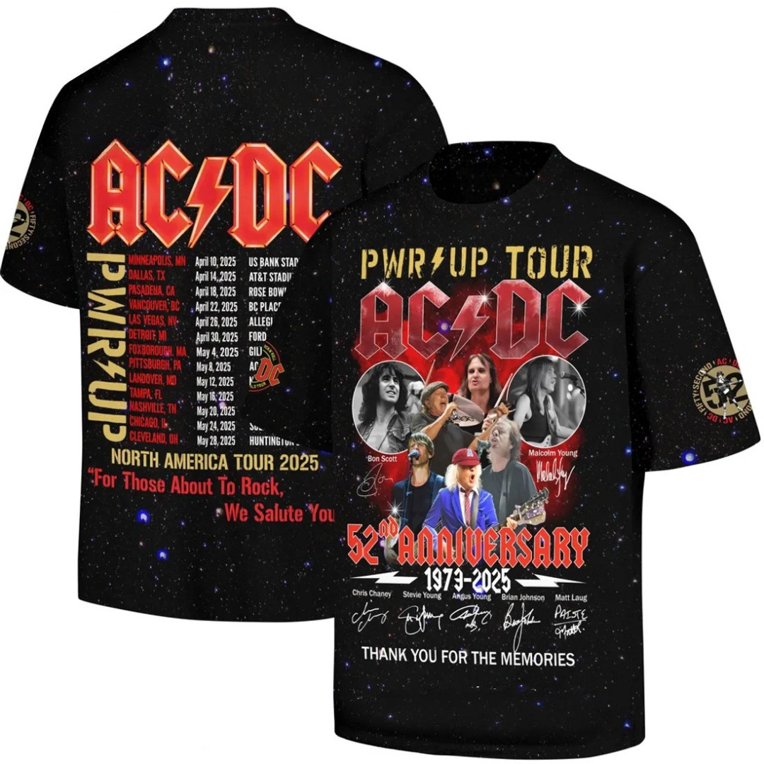 ACDC 1973 - 2025 Anniversary 52nd T-Shirt Thank You For The Memories Merch Gift For ACDC Fans