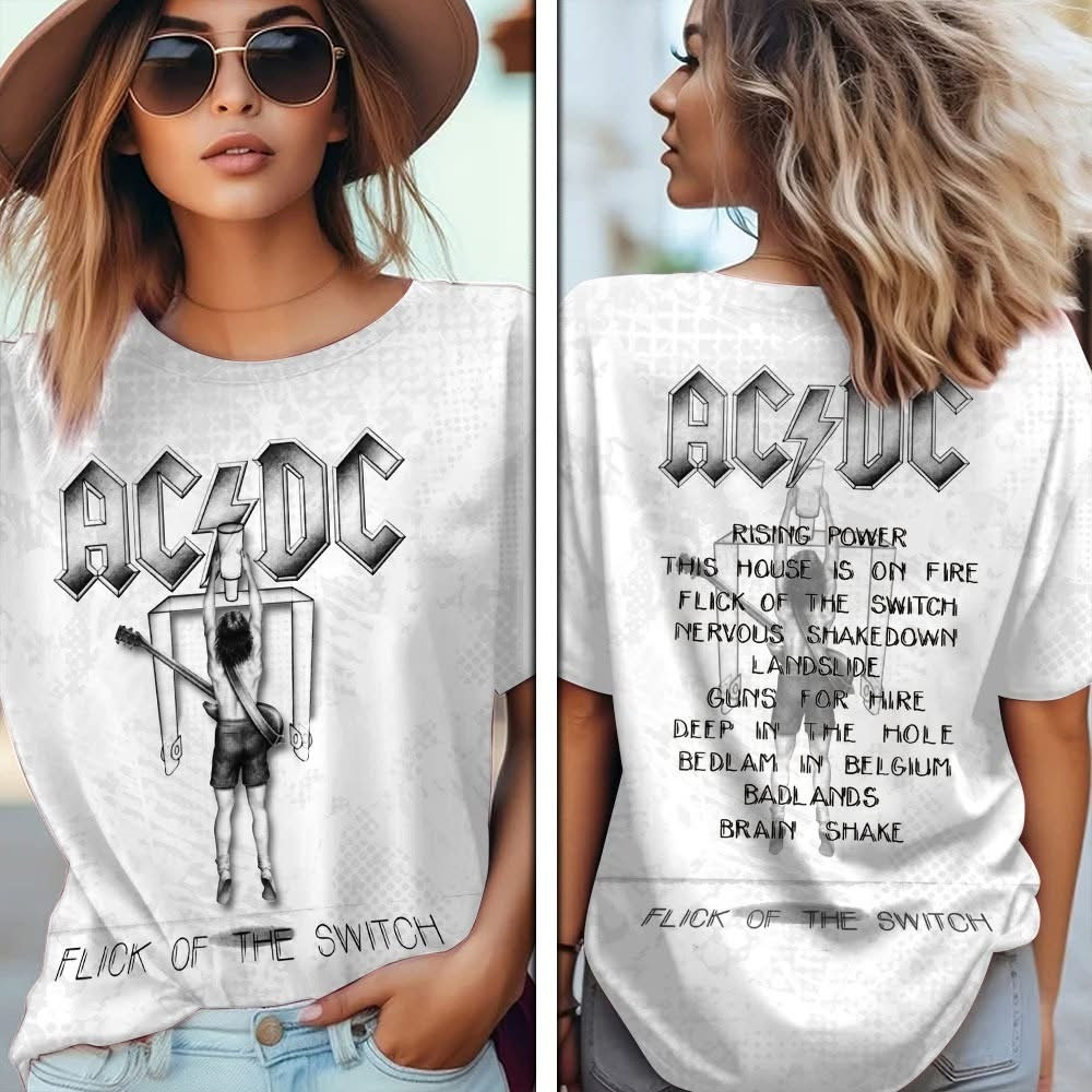 AC'DC Flick Of The Switch T-Shirt Women's AC'DC Tour Merch Fan Gifts For Her